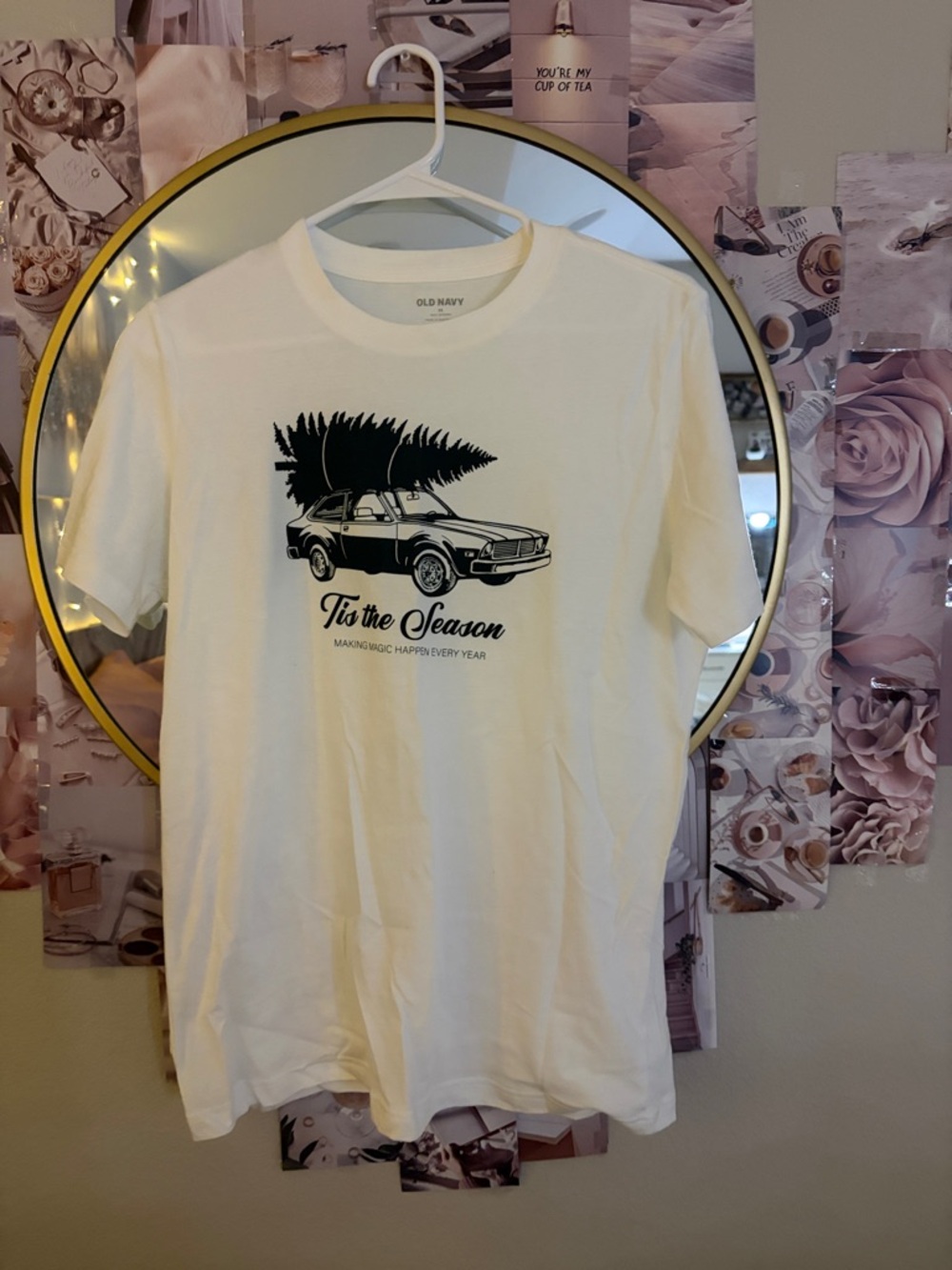 Old Navy White Men's 'Tis the Season Car & Tree Graphic Tee